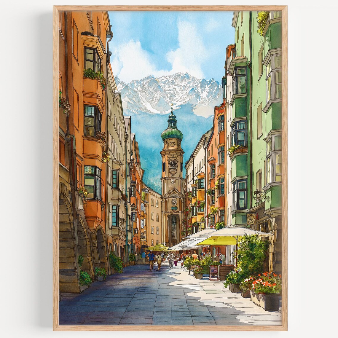 Innsbruck Watercolor Travel Poster, Austria Decor