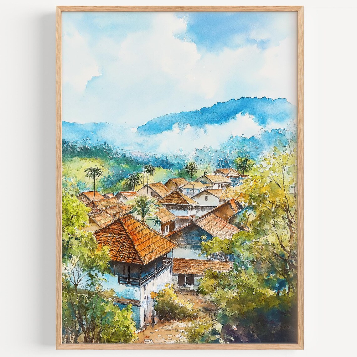 Bandung Watercolor Painting, Java Travel Poster