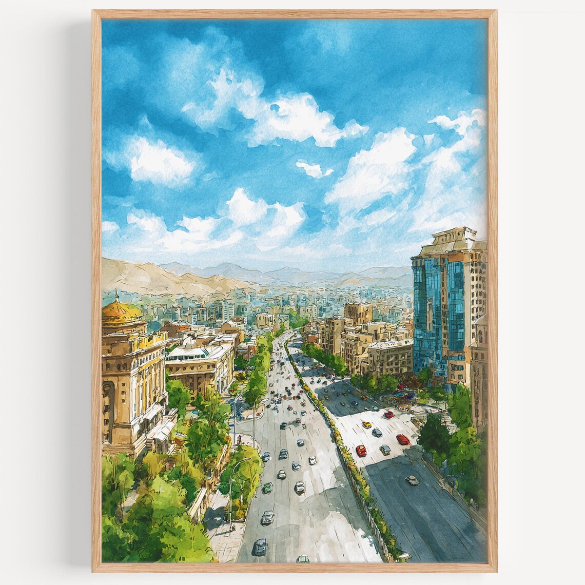 Dushanbe Watercolor Travel Poster, Tajikistan Decor