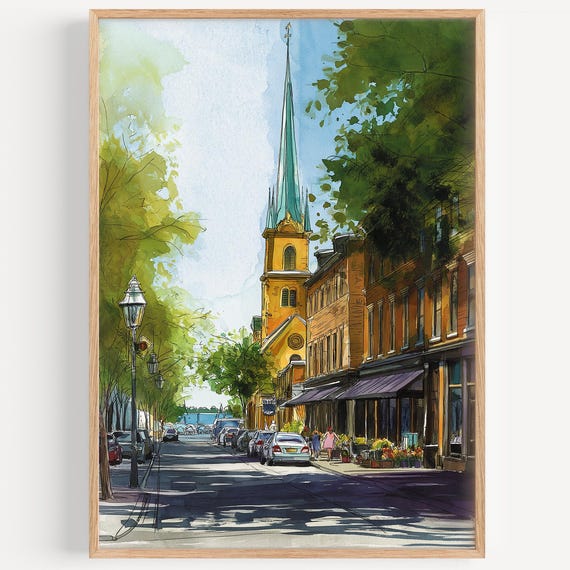 Charlottetown Watercolor Painting Wall Art Print Travel Poster Canada Decor Illustration Home
