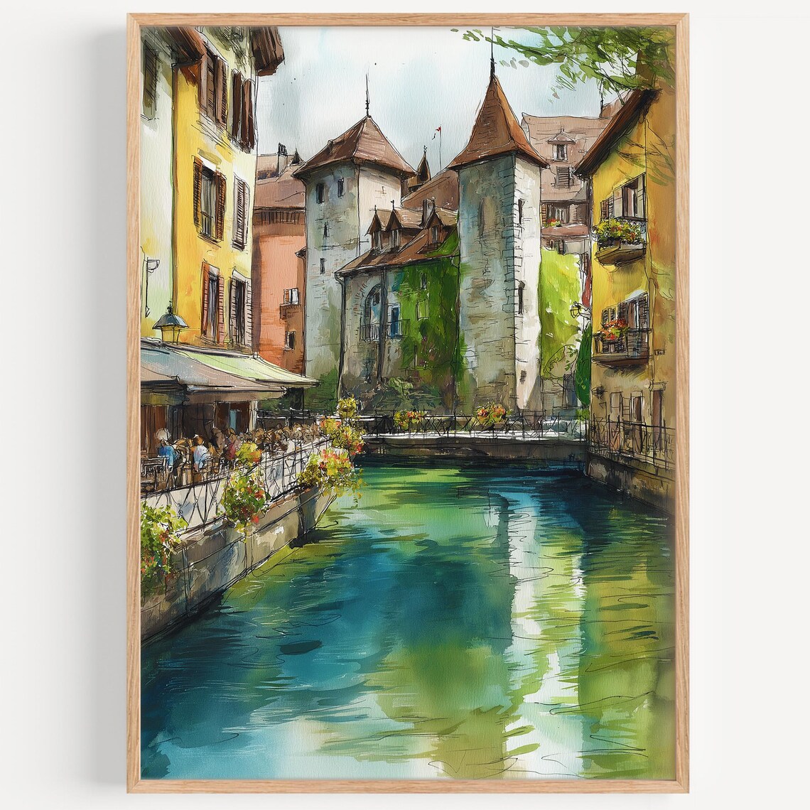 Annecy Watercolor Travel Poster, France Decor