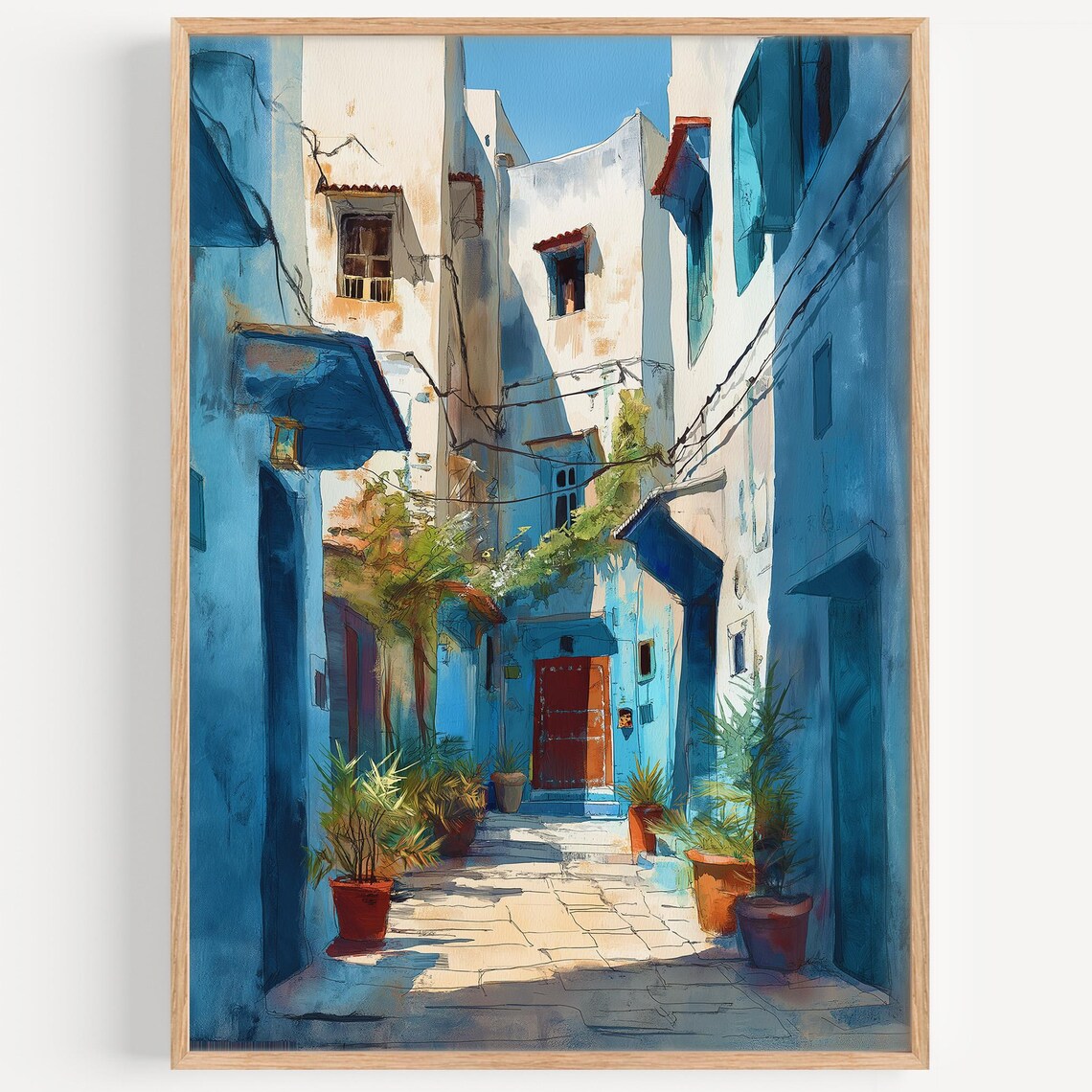 Rabat Morocco Blue Alley Medina Watercolor Morocco Travel Poster