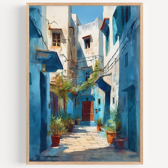 Rabat Watercolor Painting Wall Art Print Morocco Travel Poster Decor Illustration Home