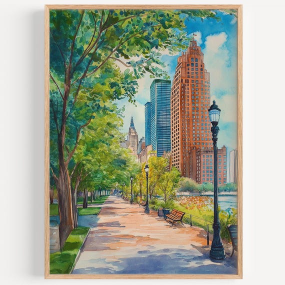 Battery Park Watercolor Painting Wall Art Print Travel Poster Usa Decor Illustrationhome