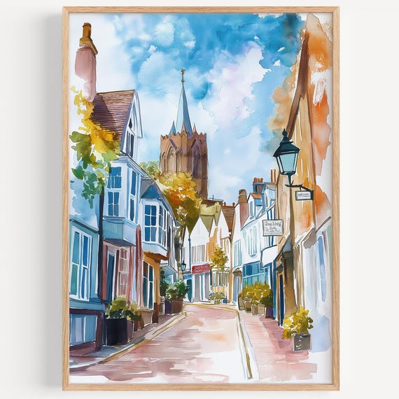 Exeter Watercolor Painting Wall Art Print Travel Poster England Decor Illustration Home