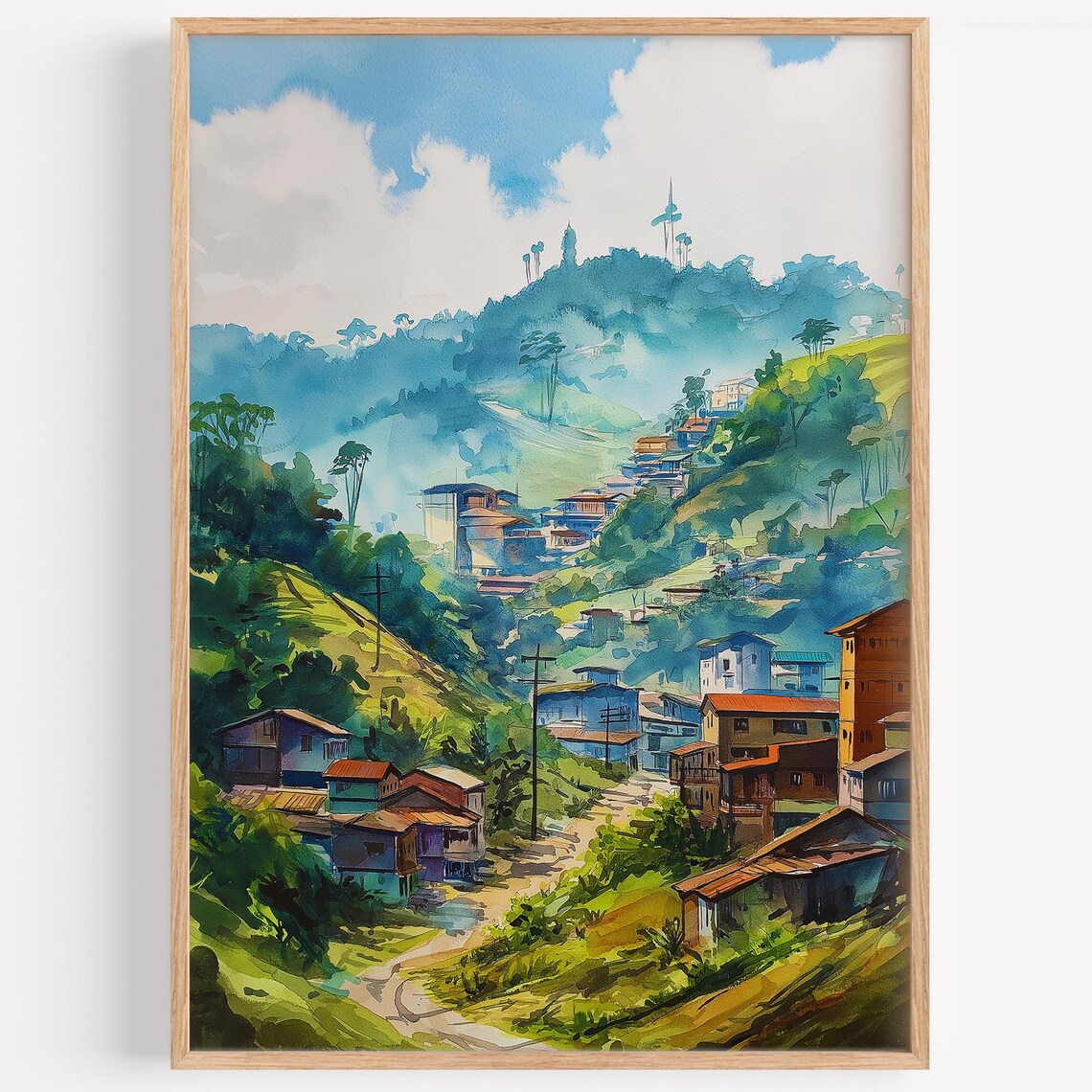 Cameron Highlands Malaysia Misty Green Hills Village Watercolor Poster