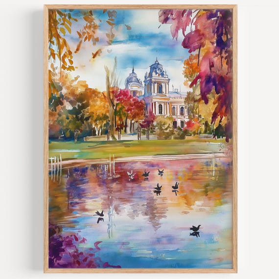 Regents Park Watercolor Painting Wall Art Print Travel Poster Uk Decor Illustration Home