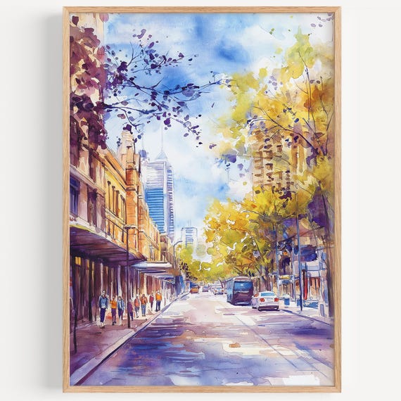 Adelaide Watercolor Paintingwall Art Print Travel Poster Australia Decor Illustration Home