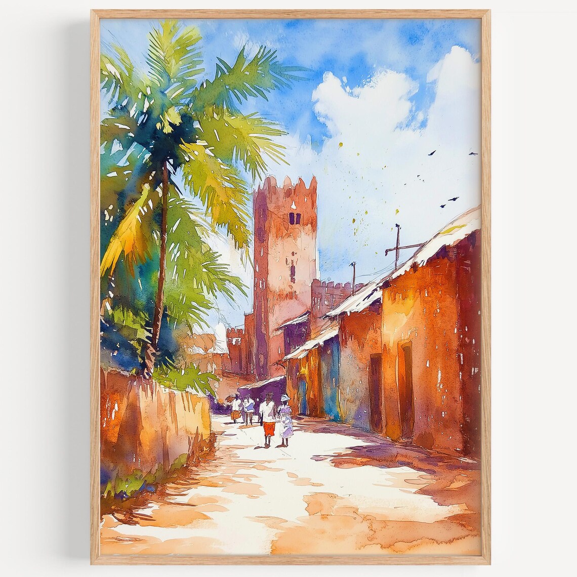 Bamako Mali Street Scene Watercolor African City Travel Poster