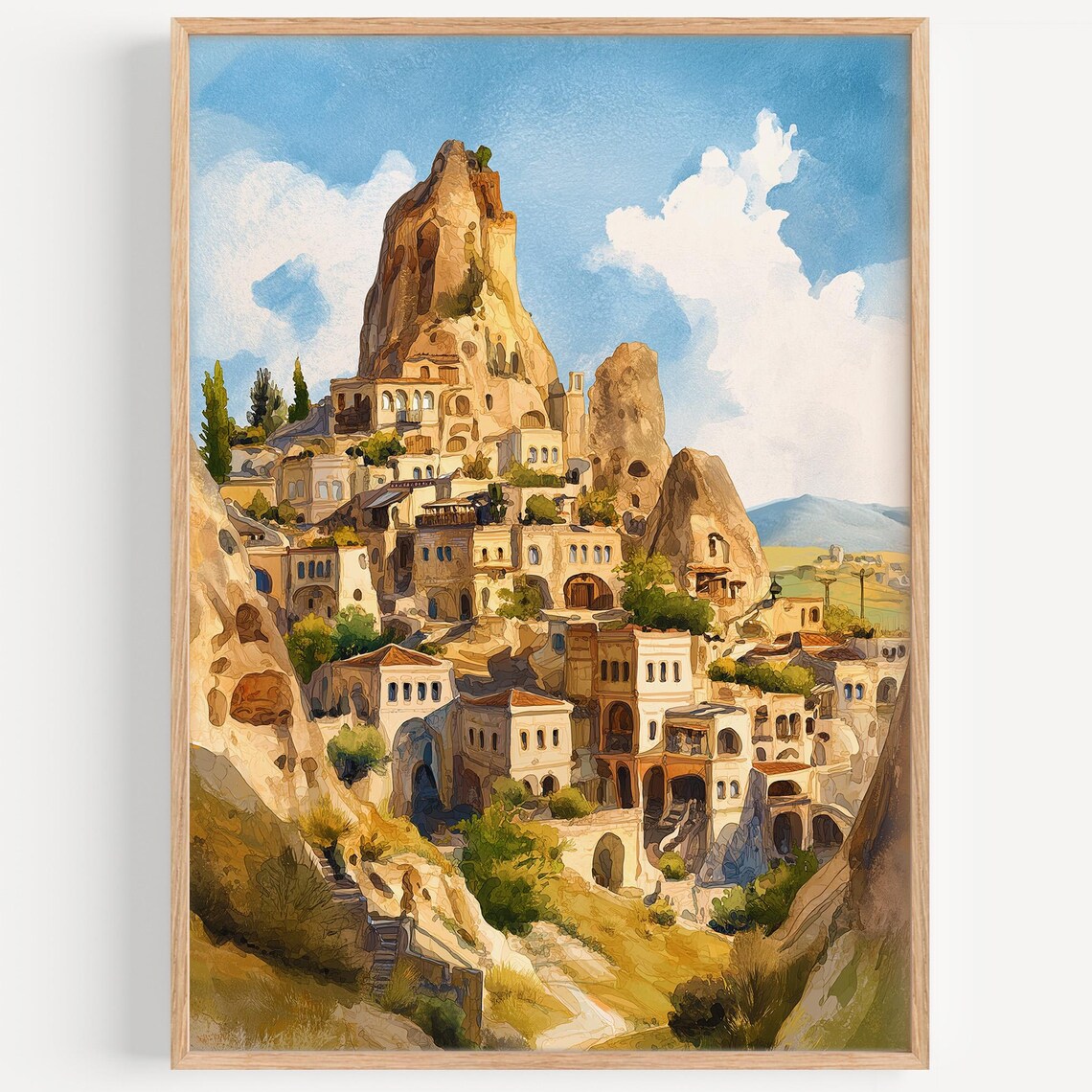 Goreme Watercolor Travel Poster, Turkey Decor