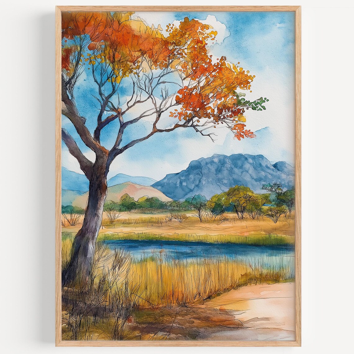 Kruger National Park River Savanna Watercolor Africa Travel Poster