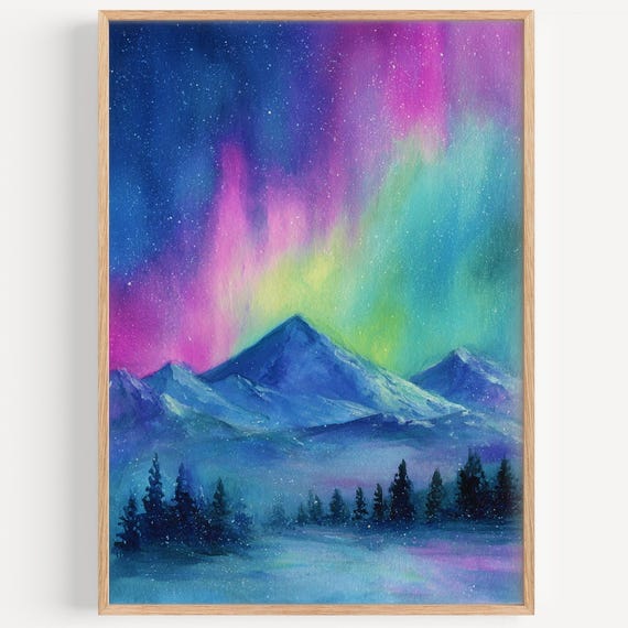 Abisko Watercolor Painting Wall Art Print Sweden Travel Poster Decor Illustration Home
