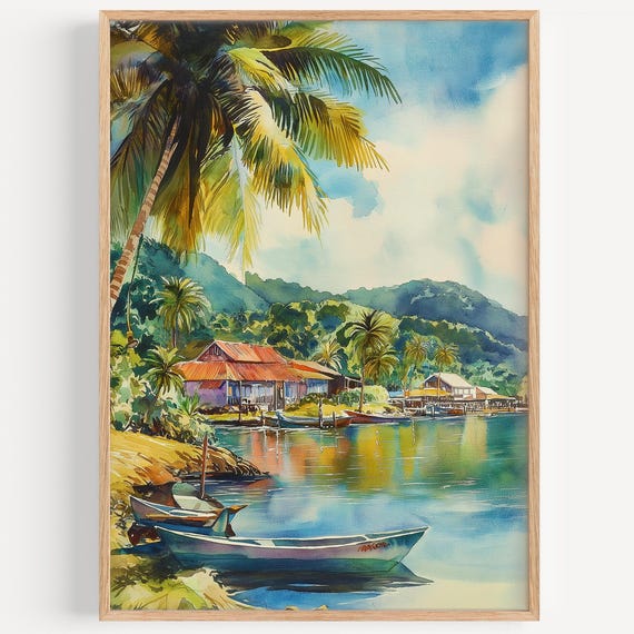 Suva Watercolor Painting Wall Art Print Fiji Travel Poster Decor Illustration Home