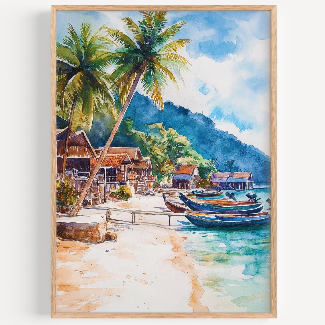Koh Tao Watercolor Painting, Thailand Travel Poster
