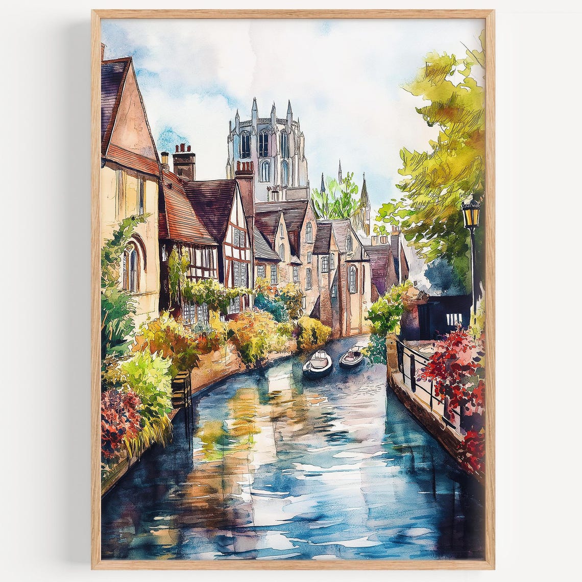 Canterbury England Watercolor Poster Cathedral Canal Historic Town