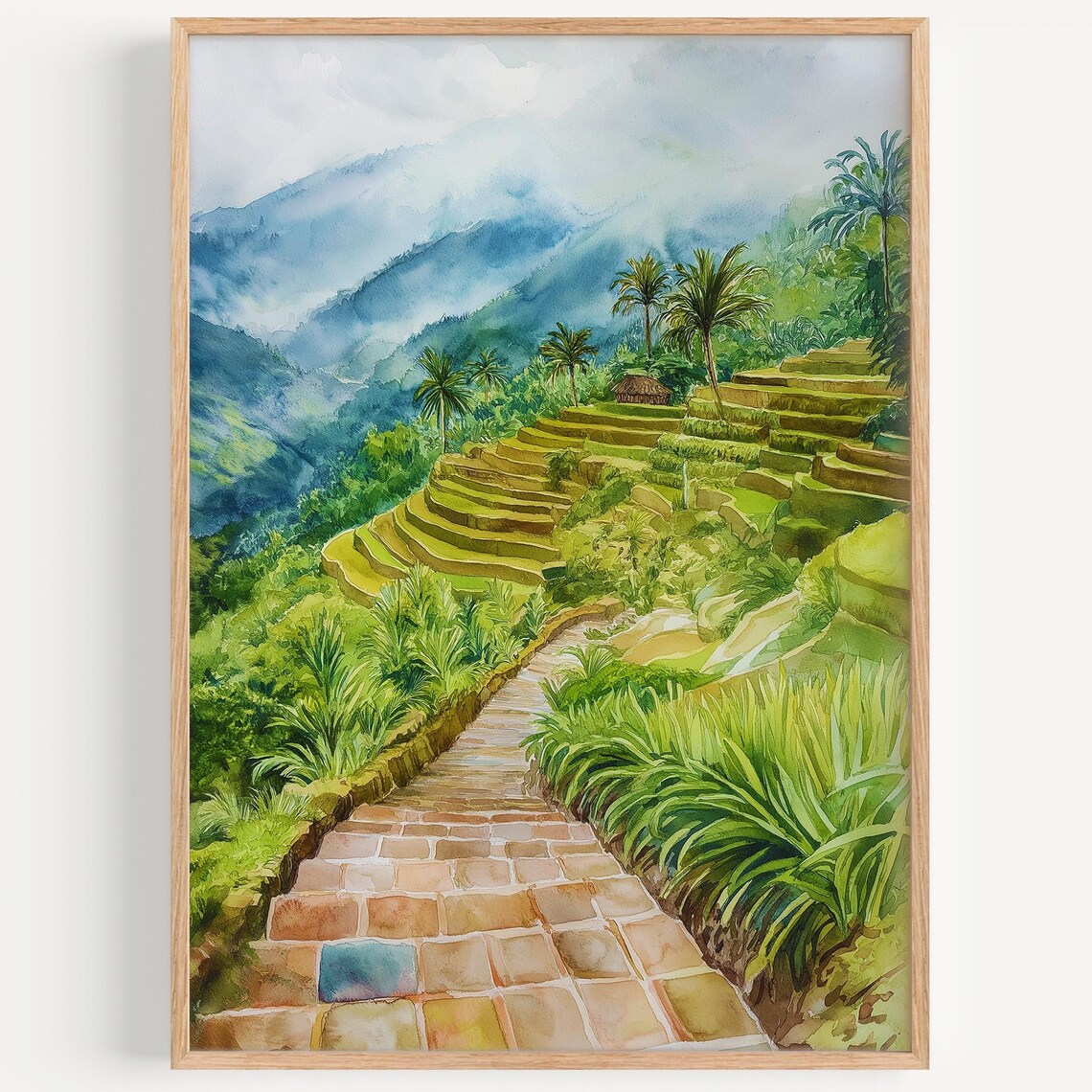 Banaue Rice Terraces Watercolor Painting Green Terraces Travel Poster