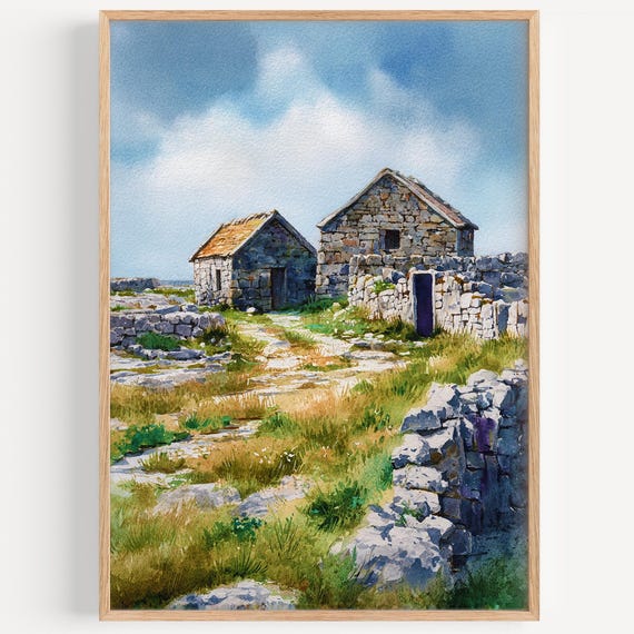 Aran Islands Watercolor Painting Wall Art Print Travel Poster Ireland Decor Illustration Home