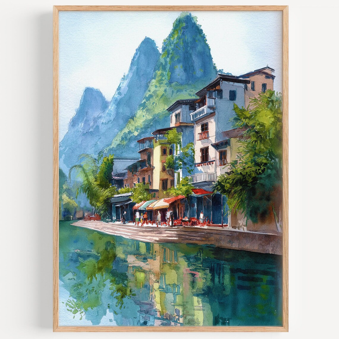 Yangshuo Watercolor Travel Poster, China Decor