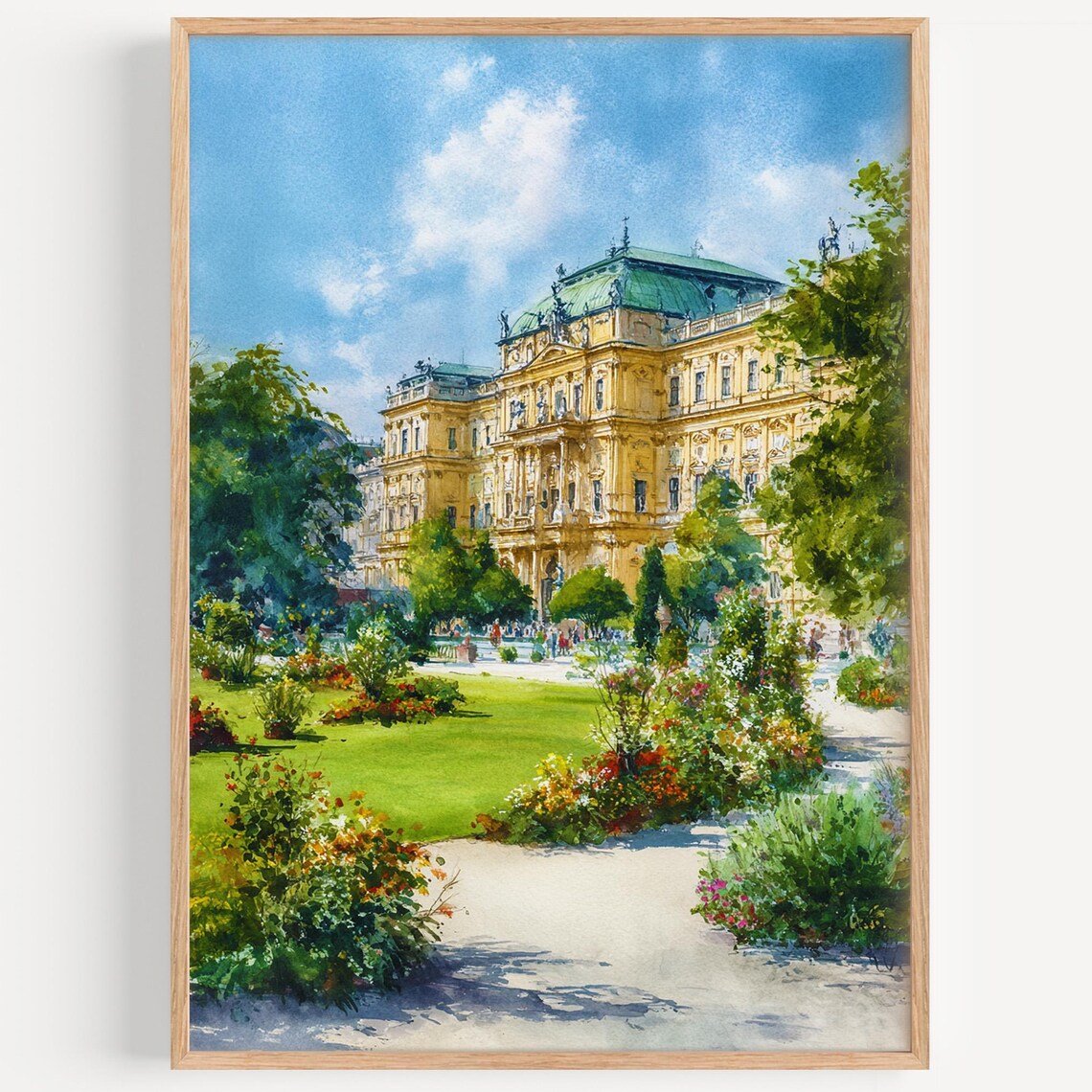 Vienna Austria Belvedere Palace Gardens Watercolor Travel Poster