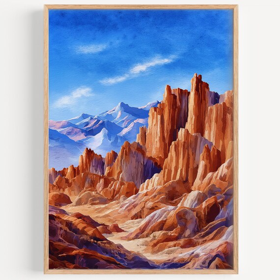 Valle De La Luna Watercolor Painting Wall Art Print Travel Poster Chile Decor Illustration Home
