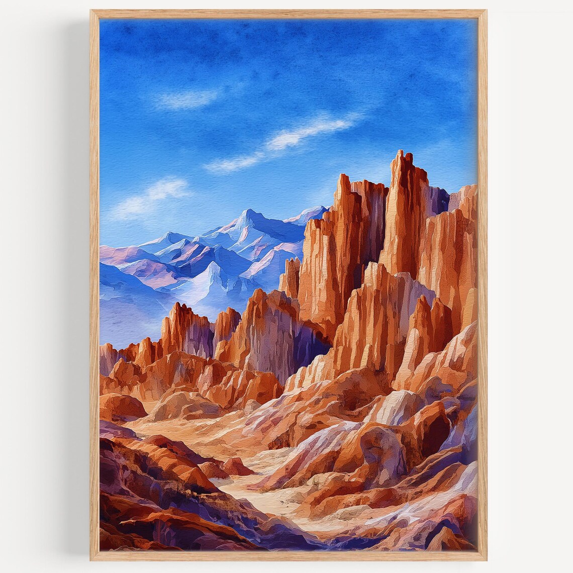 Valle de la Luna Chile Atacama Red Rock Desert Watercolor Travel Poster