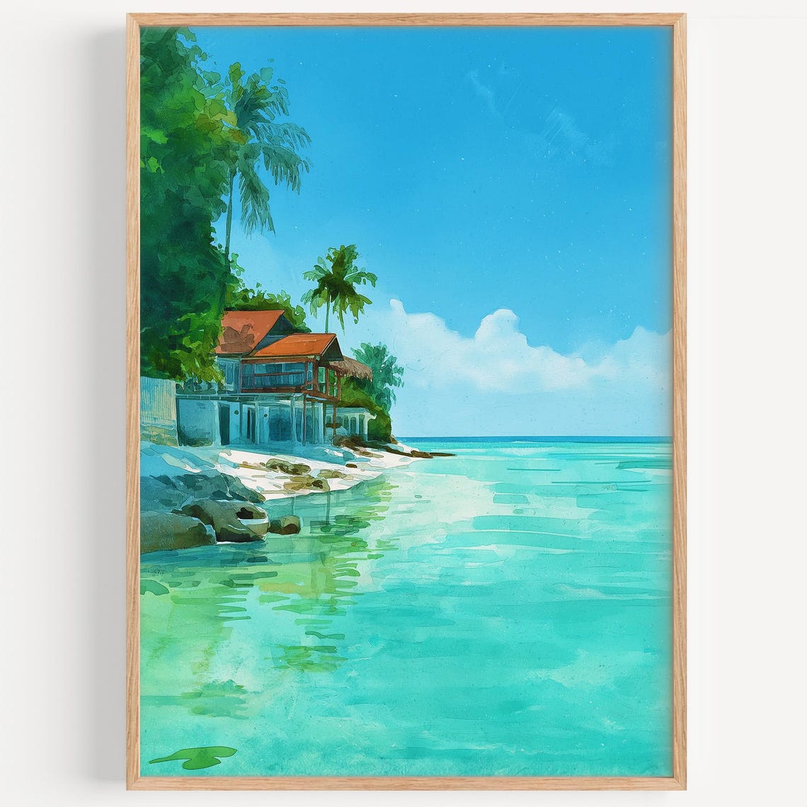 Maldives Beach Hut Turquoise Water Tropical Watercolor Poster