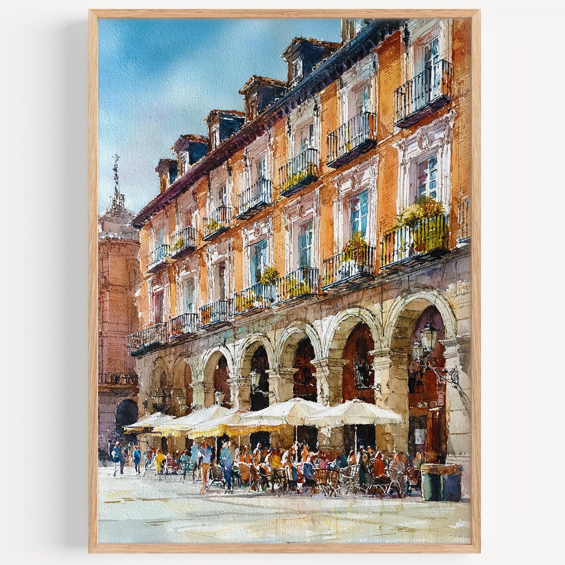 Madrid Watercolor Painting Travel Poster, Spain Decor