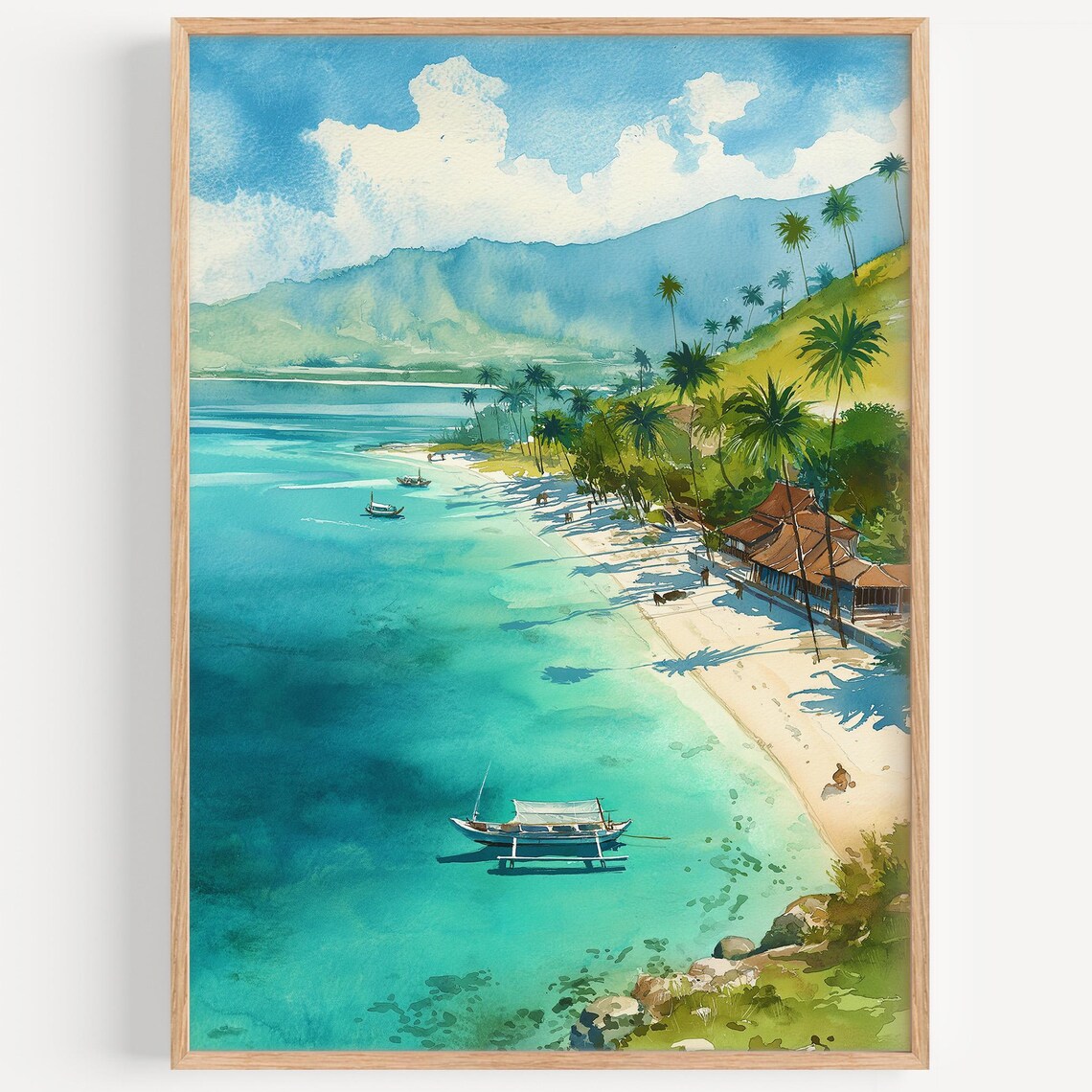 Lombok Watercolor Painting Travel Poster, Indonesia