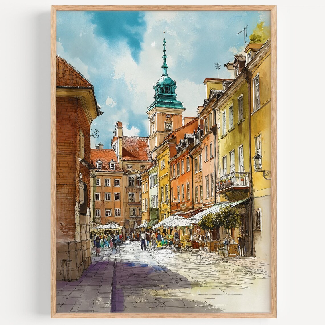Warsaw Watercolor Painting, Poland Travel Poster