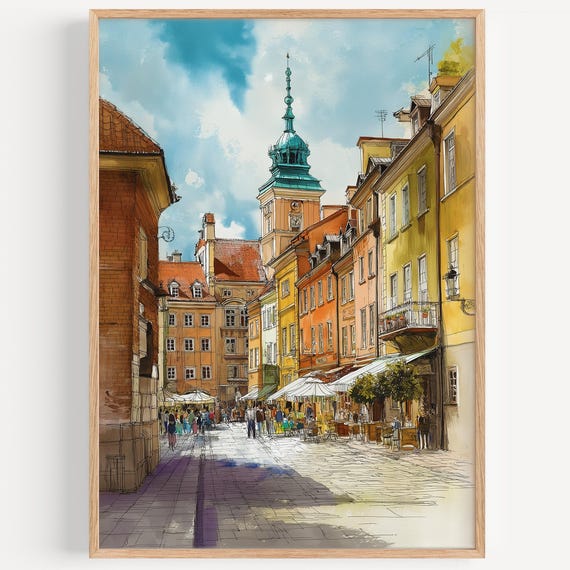 Warsaw Watercolor Painting, Poland Travel Poster