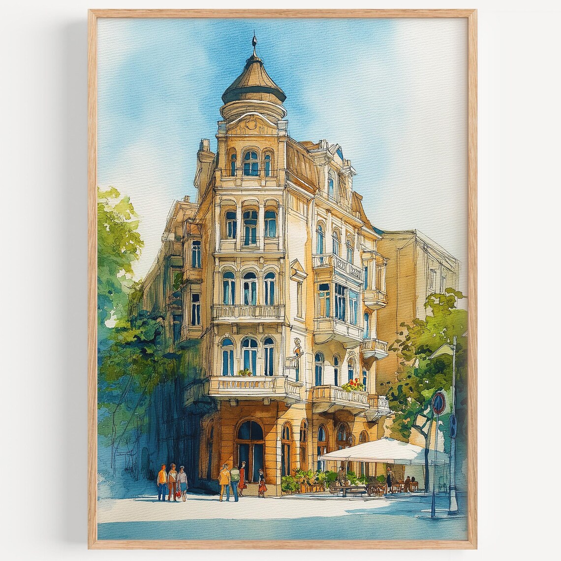 Burgas Historic Corner Building Watercolor Street Travel Poster