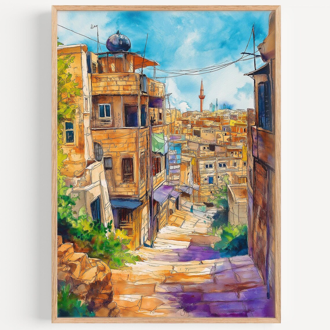 Aleppo Syria Ancient Old City Watercolor Historic Street Poster
