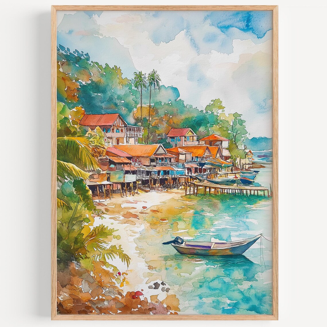 Batam Watercolor Travel Poster, Indonesia