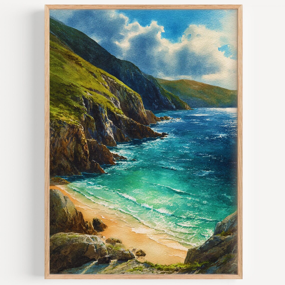 Achill Island Ireland Watercolor Poster Rugged Coast Turquoise Sea
