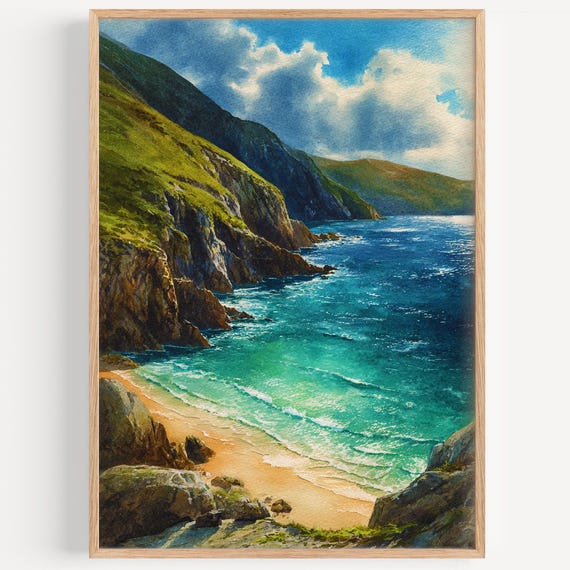 Achill Island Watercolor Painting Wall Art Print Travel Poster Ireland Decor Illustration Home