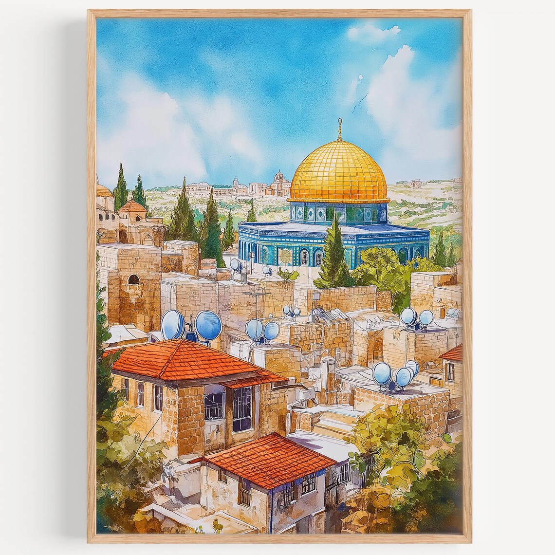Jerusalem Old City Watercolor With Dome Of The Rock Travel Poster