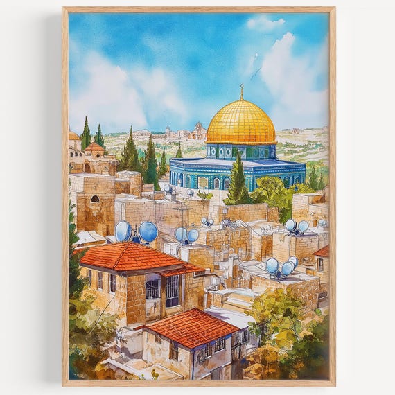 Jerusalem Watercolor Painting Wall Art Print Israel Poster Travel Decor Illustration Home