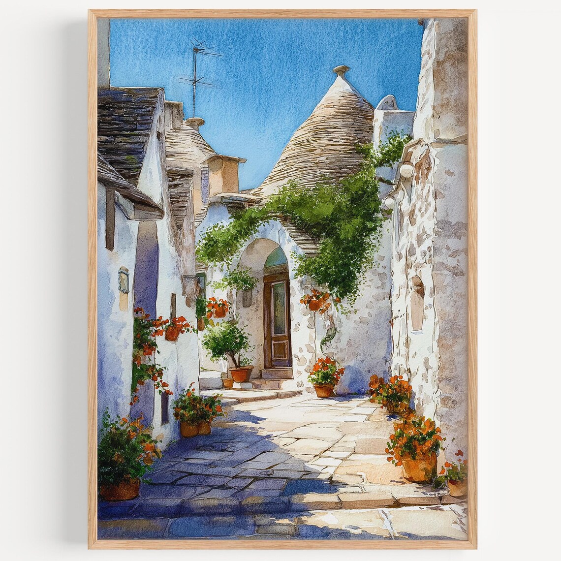 Alberobello Watercolor Painting Travel Poster, Italy