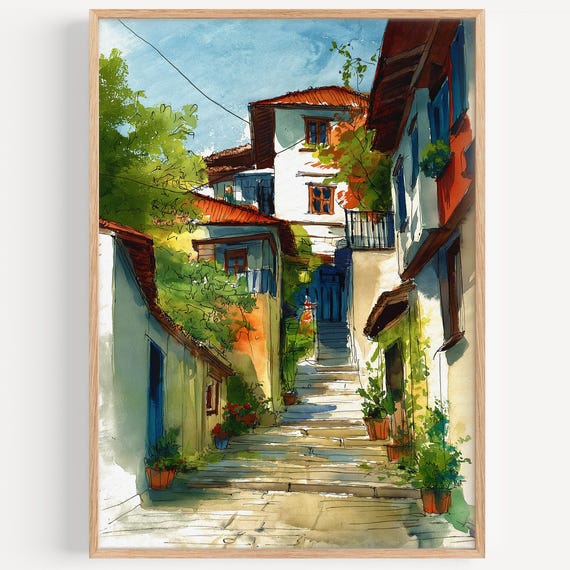 Podgorica Watercolor Painting Travel Poster, Montenegro