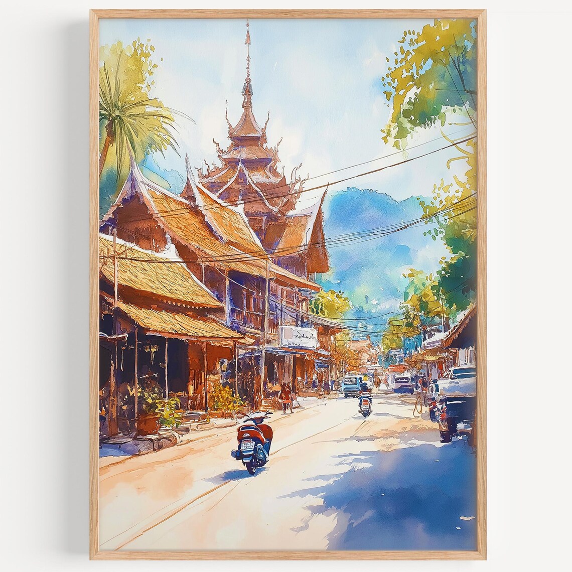 Chiang Rai Watercolor Painting, Thailand Travel Poster