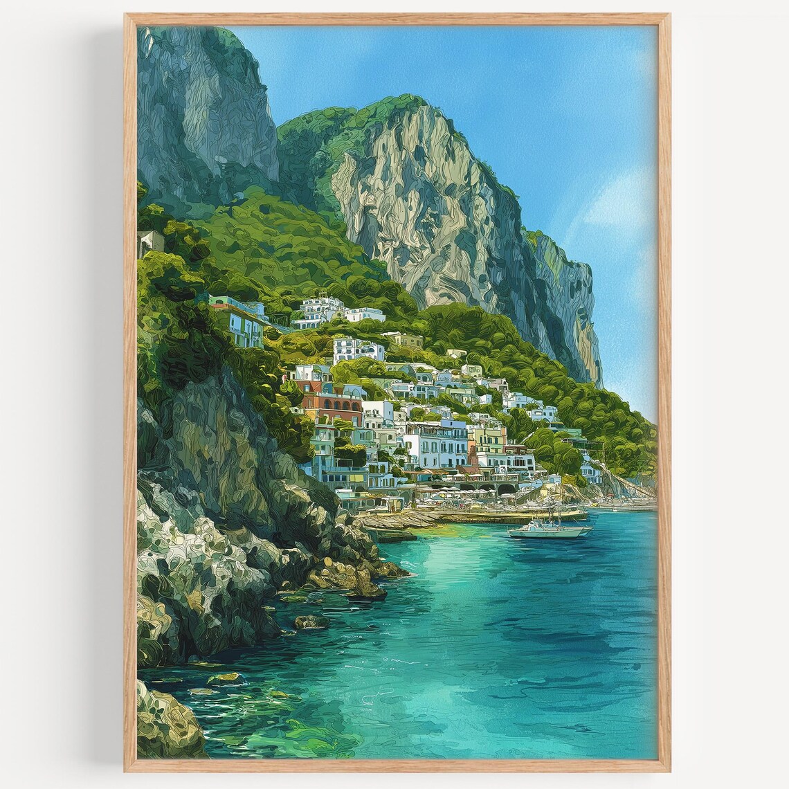 Isle Of Capri Watercolor Travel Poster, Italy Decor