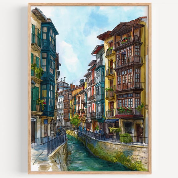 Pamplona Watercolor Painting Wall Art Print Travel Poster Spain Decor Illustration Home