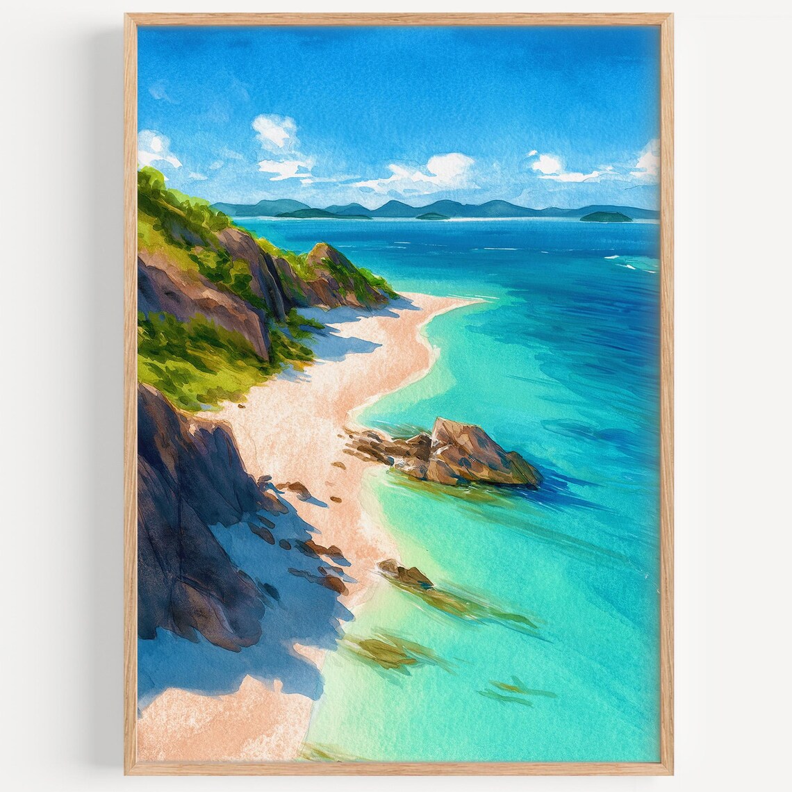 Whitehaven Beach Watercolor Painting Travel Poster