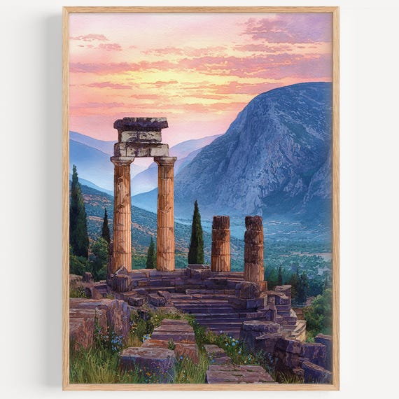 Delphi Watercolor Painting Wall Art Print Greece Travel Poster Decor Illustration Home