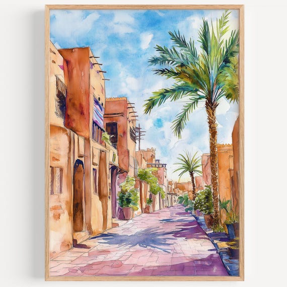Riyadh Watercolor Painting Wall Art Print Travel Poster Saudi Decor Illustration Home