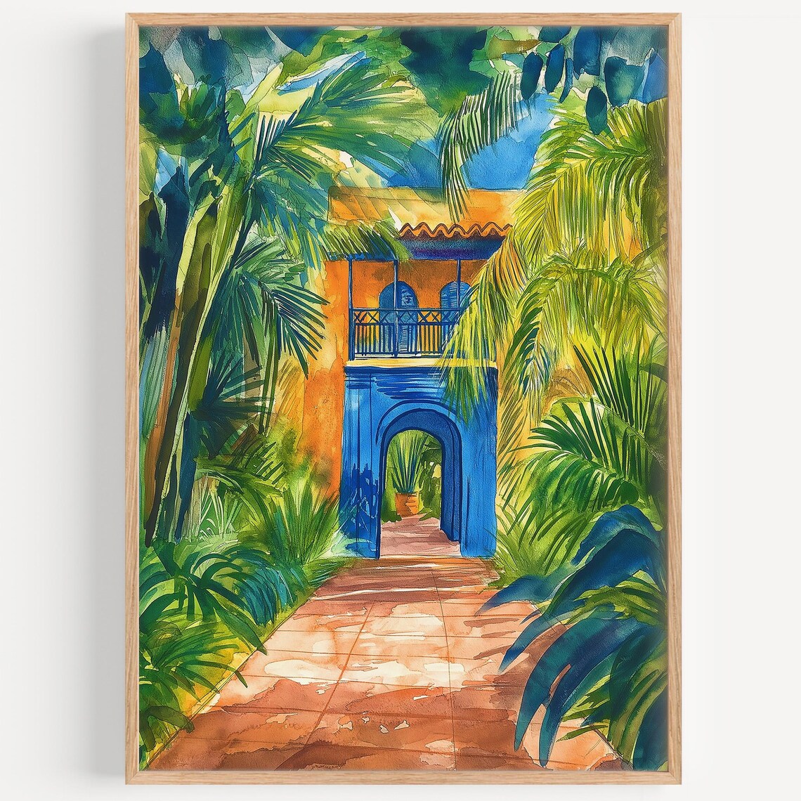 Jardin Majorelle Blue Garden Archway Watercolor Travel Poster