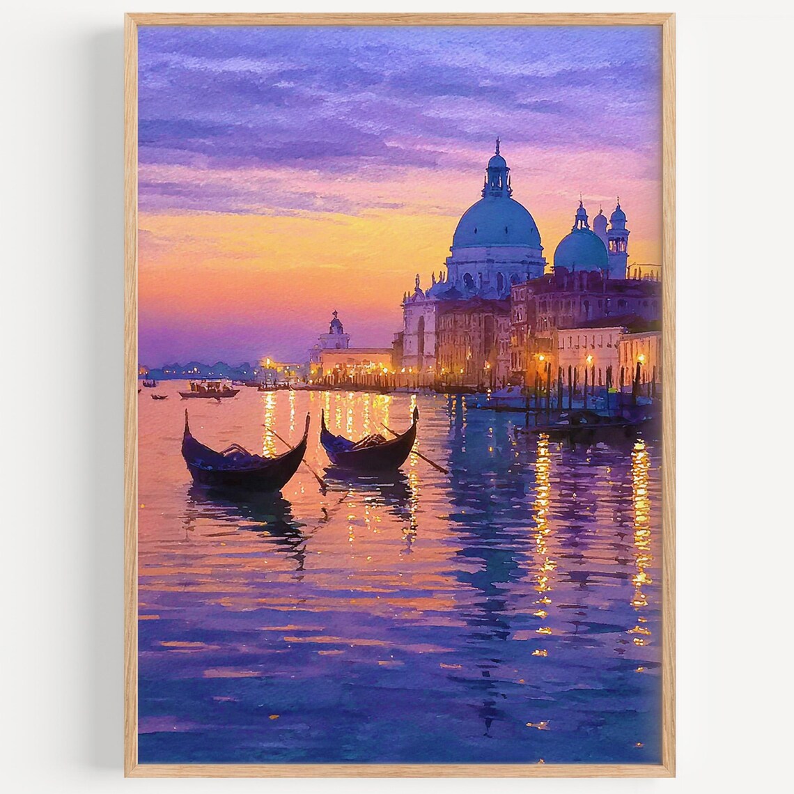 Venice Grand Canal Gondolas Sunset Watercolor Italy Travel Poster