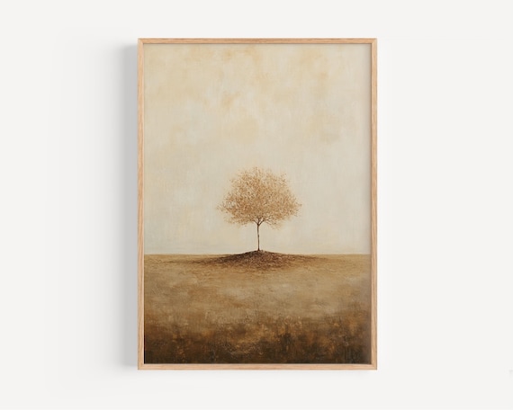 Mustard Seed Tree Faith Minimalist Neutral Oil Painting Poster
