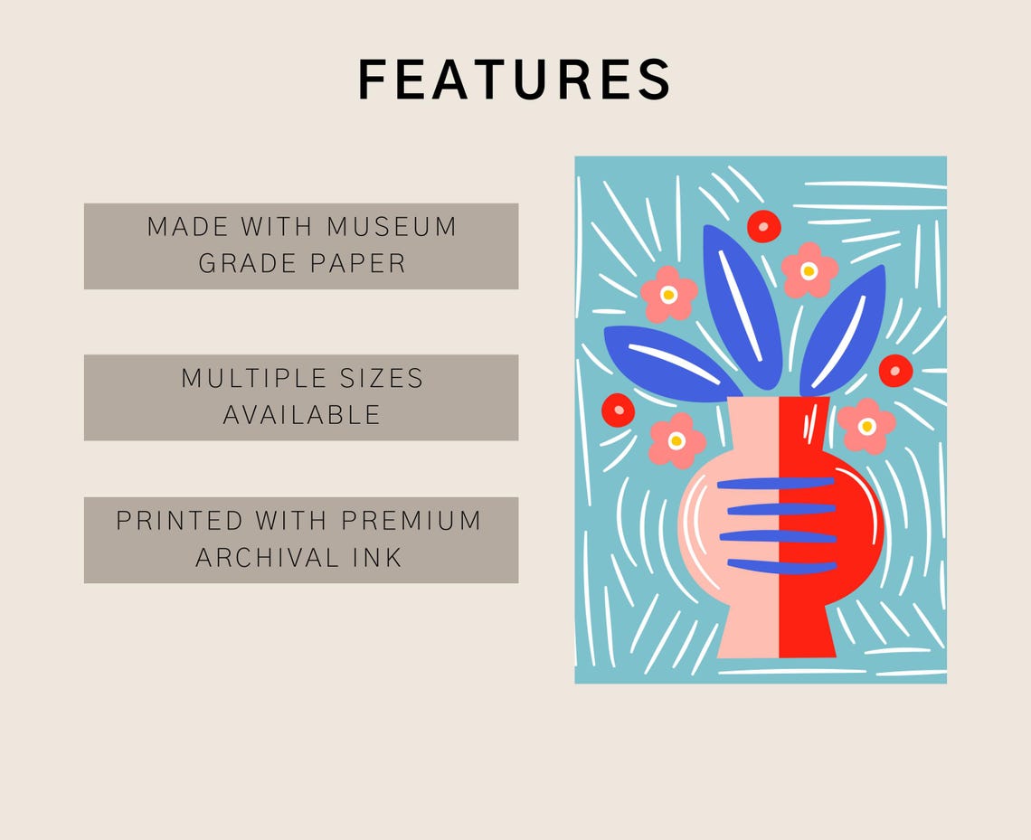 Modern Still Life Vase With Flowers Teal Abstract Botanical Poster - Image 2