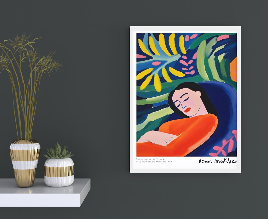 Matisse Inspired Woman Resting Among Tropical Foliage Art Print - Image 4
